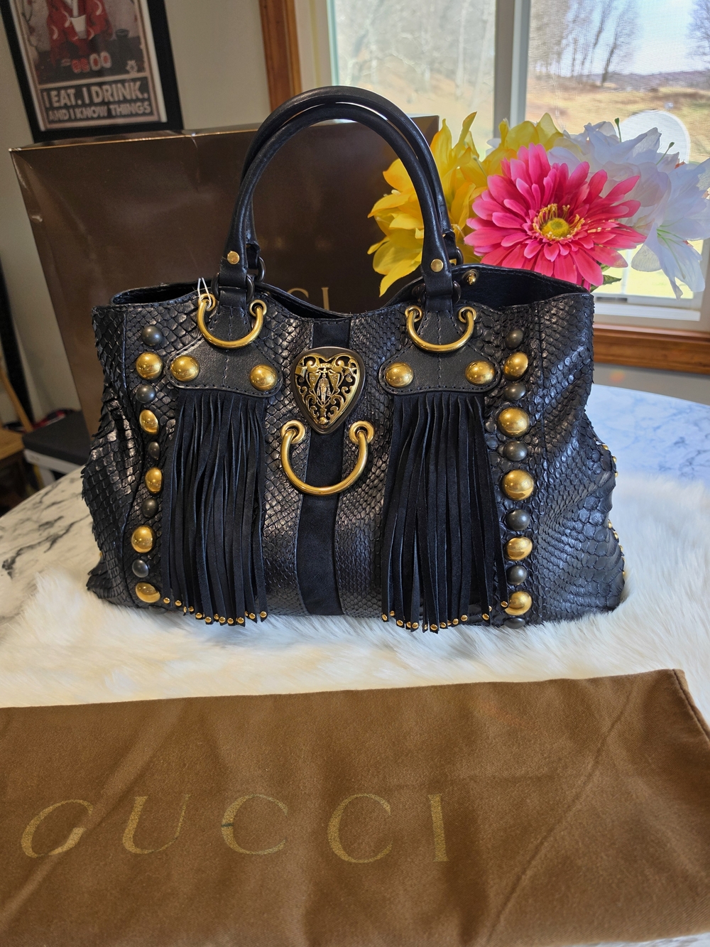 Gucci Babouska Python Studded Fringe XL Shoulder Bag - Picture 13 of 16